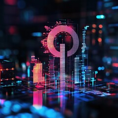 Poster - Indian Rupee Symbol with Floating Digital Growth Charts, Bar Graphs, and Circuit Patterns, Symbolizing India's Economic Growth, Fintech Advancements, Digital Transformation, and Financial Innovation.