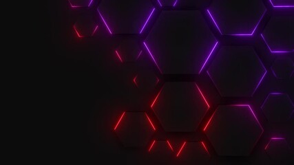 Wall Mural - This stock motion graphic video of Neon Hexagon Grid Loop with gentle overlapping curves on seamless loops