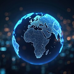 Fototapete - global network data flow across dark background. earth globe with digital lines connections. communi