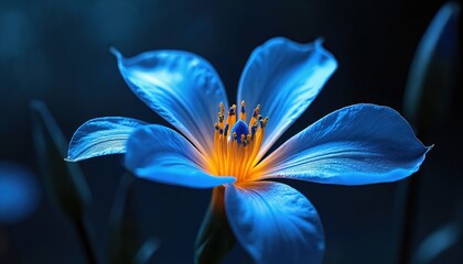 Poster - Abstract image of blue flower with glowing petals, dark background. Illustration with vibrant colors, futuristic design, artistic rendering. Digital art, wallpaper concept.