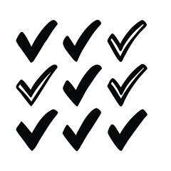 Poster - Hand drawn check marks collection nine variations