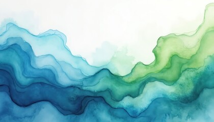Poster - Abstract watercolor background featuring blue, green fluid shapes. Soft textures of paint create calm, artistic vibe. Liquid ink design suitable for concept, decoration design. Modern art, trendy,