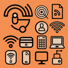 Wall Mural - wireless network icon set: modern vector illustrations of wifi, internet, and communication symbols 