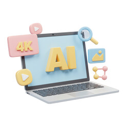 Poster - Ai laptop with 4k and media icons isolated on transparent background