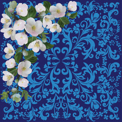 Wall Mural - jasmine flowers in blue decoratet background