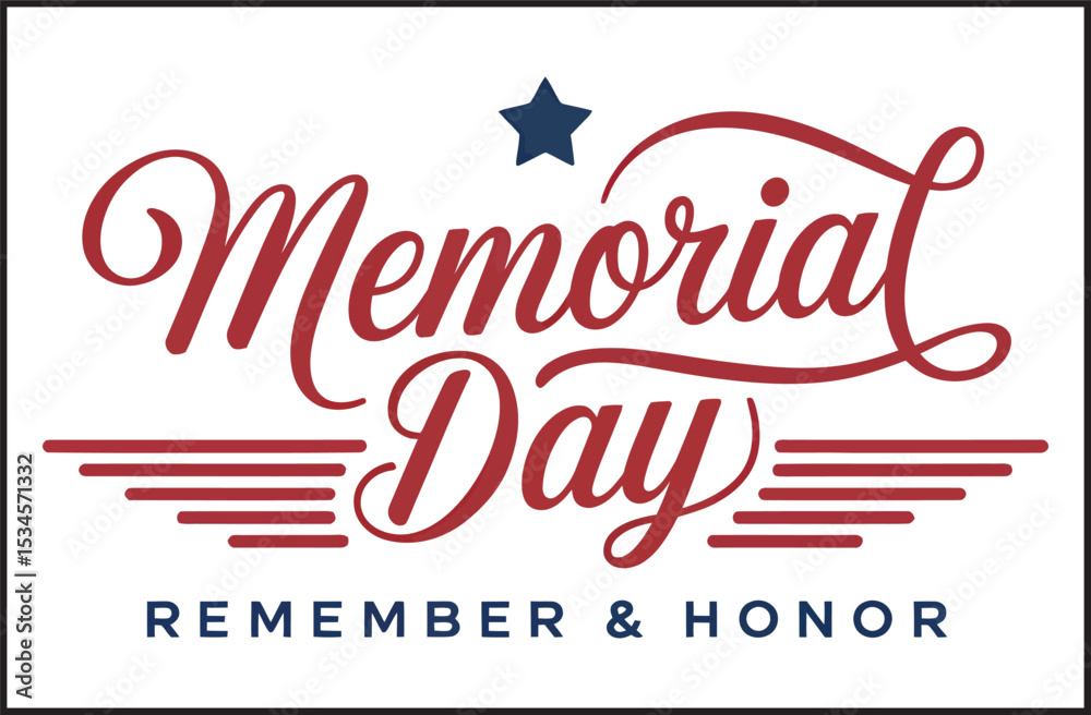 Memorial Day Remember and Honor Typography with Stars Vector ...