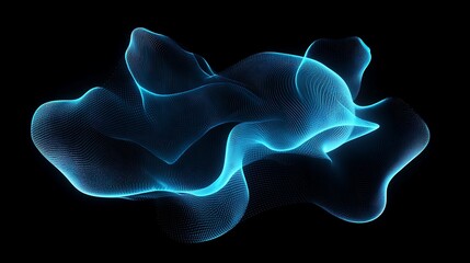 Leinwandbilder - Abstract blue glowing wave form made of tiny dots on a black background in a digital rendering style