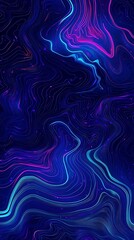 Leinwandbilder - Abstract dark blue background with neon pink and blue wavy lines and small purple dots scattered around