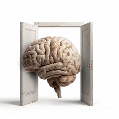 Poster - Brain with open door symbolizes access to new ideas and knowledge, representing creativity and exploration. This imaginative concept invites curiosity and innovation