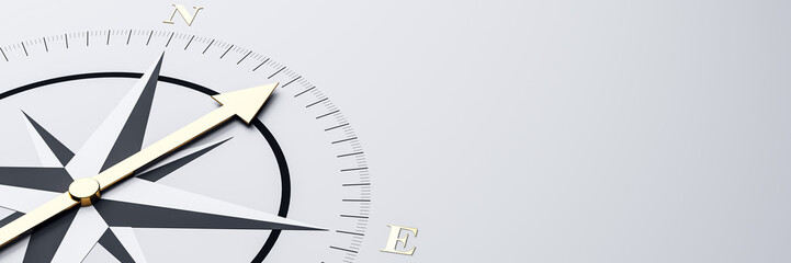 Aufkleber - Modern compass icon with golden arrow pointing north on light gradient background, symbolizing guidance, direction, and business vision template. 3D Rendering