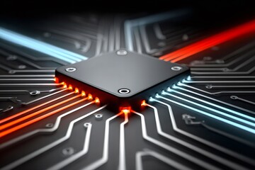 Aufkleber - Cpu processing data on motherboard with futuristic glowing connections