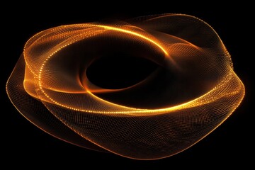 Leinwandbilder - Glowing torus shape formed from a network of golden particles against a dark black background space