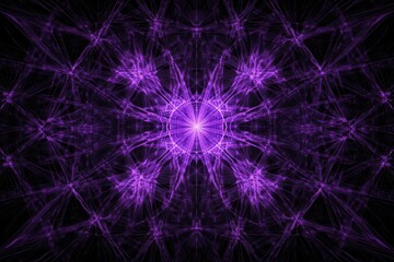 Leinwandbilder - A purple abstract fractal pattern with a central glowing orb and radiating geometric shapes on black background