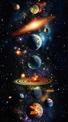Wall Mural - a celestial display of planets and galaxies in a vibrant cosmic arrangement with stars around it