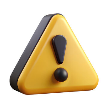 3d yellow exclamation mark warning sign isolated on transparent background