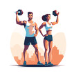 © Mortin - Professional Fitness Couple Performing Exercise Routine Stock Vector Image