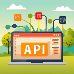 API, application programming interface to connect between software or application, coding to exchange information for website or software development, programmer connect socket between coding progra
