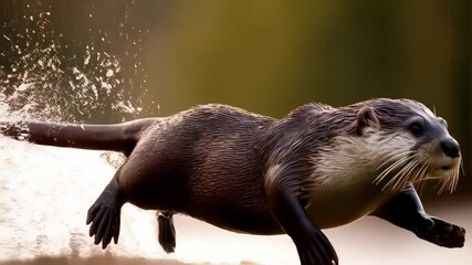 Wall Mural - otter sprinting through water with dynamic speed and grace