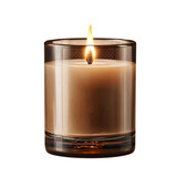 Lit scented candle in a glass tumbler on isolated on white transparent background perfect for relaxation and spa decoration with soft glow and warm light