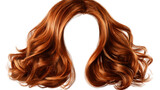 Luxurious auburn hair wig or hairpiece with voluminous waves isolated on isolated on white transparent background for beauty and fashion concepts