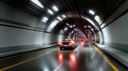 Aufkleber - A car drives through a tunnel at high speed, the image is blurred by motion.