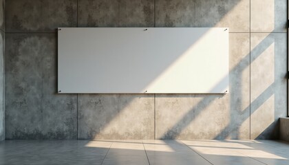 Poster - Blank white wall panel in modern concrete interior with sunlight  
