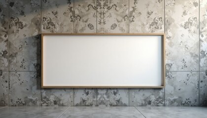 Poster - Blank canvas in a wooden frame on textured wall interior  