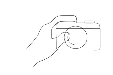 Fototapete - Hand holding a camera simple line art minimalist design