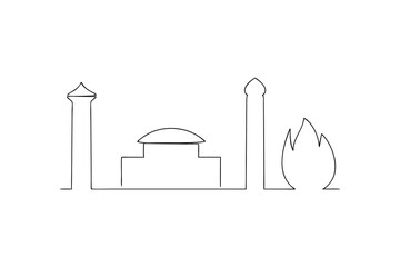 Poster - Simple line drawing mosque minaret flame icon