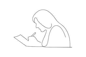 Poster - Woman writing minimalist line art drawing sketch