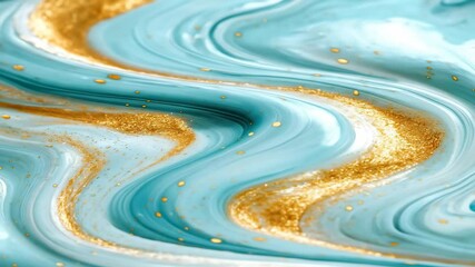 Poster - Turquoise swirls with gold accents, fluid and wavy