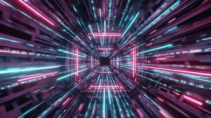 Poster - Neon-lit tunnel with fast-moving data streams