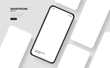Poster - Realistic smartphone mockup. Mobile phone vector with isolated on white background. Device front view. 3D mobile phone with shadow. Realistic, high quality smart phone mockup for ui ux presentation.