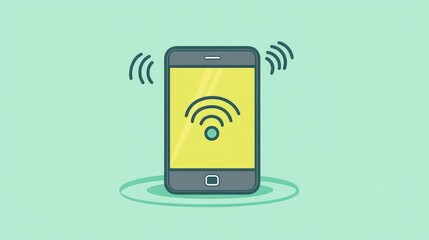 Poster - Smartphone icon in modern flat style with signal waves and touchscreen outline