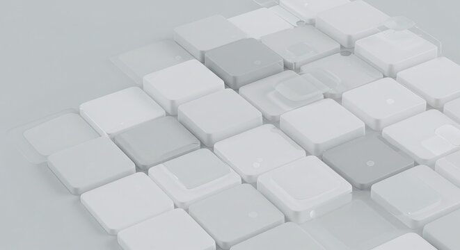 Abstract 3D Rendering of Interlocking White and Gray Squares