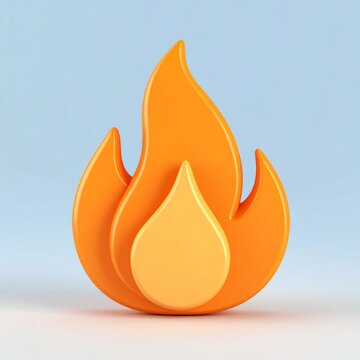 Orange 3D Flame Icon on Light Blue Background