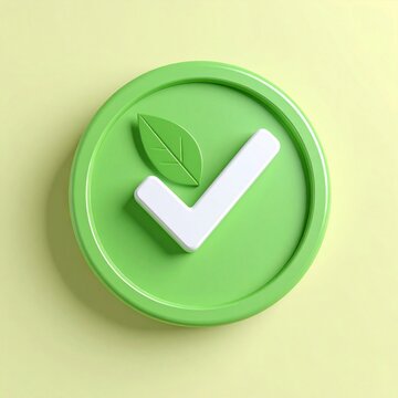 Green Check Mark with Leaf 3D Icon