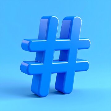 3D Render of a Blue Hashtag Symbol on a Light Blue Background