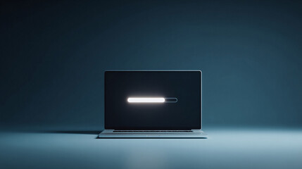 Poster - Sleek laptop displaying a loading bar against a minimalist backdrop. Symbolic of progress, patience, and technologys pace. Great for UI, IT, or business contexts.