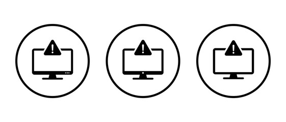 Poster - Warning sign on computer icon on circle line. Digital security warning sign. Malware and virus alert symbol