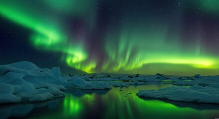 breathtaking aurora borealis display over icy waters arctic region nature nighttime scenic celestial