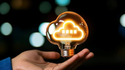 Poster - Bright Idea of Cloud Technology Shines in Hand at Night Generative AI