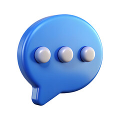 Fototapete - Three Dimensional Blue Chat Bubble Icon Three White Dots Communication Symbol Digital Message speech bubble