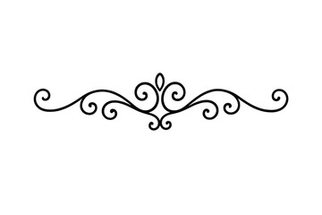 Poster - Elegant black curving swirls forming decorative horizontal divider, providing sophisticated graphic element with transparent background