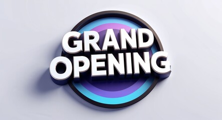 Fototapete - grand opening text digital graphic 3d text contrast circular gradient design on plain white background