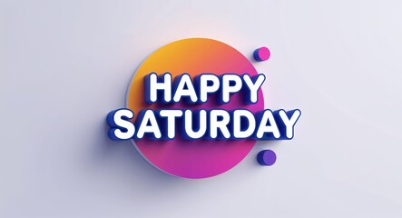 Fototapete - happy Saturday text digital graphic 3d text contrast circular gradient design on plain white background