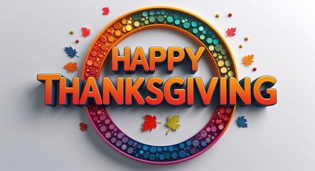 Fototapete - happy thanksgiving text digital graphic 3d text contrast circular gradient design on plain white background