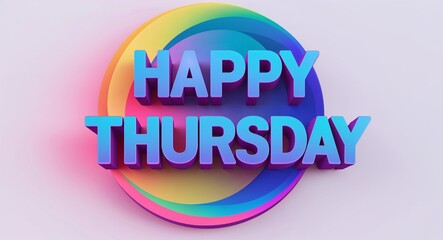 Fototapete - happy Thursday text digital graphic 3d text contrast circular gradient design on plain white background