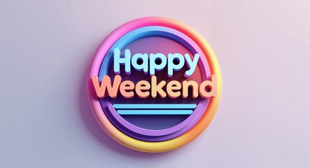 Fototapete - happy weekend text digital graphic 3d text contrast circular gradient design on plain white background