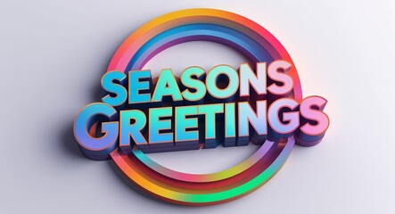 Fototapete - seasons greetings text digital graphic 3d text contrast circular gradient design on plain white background